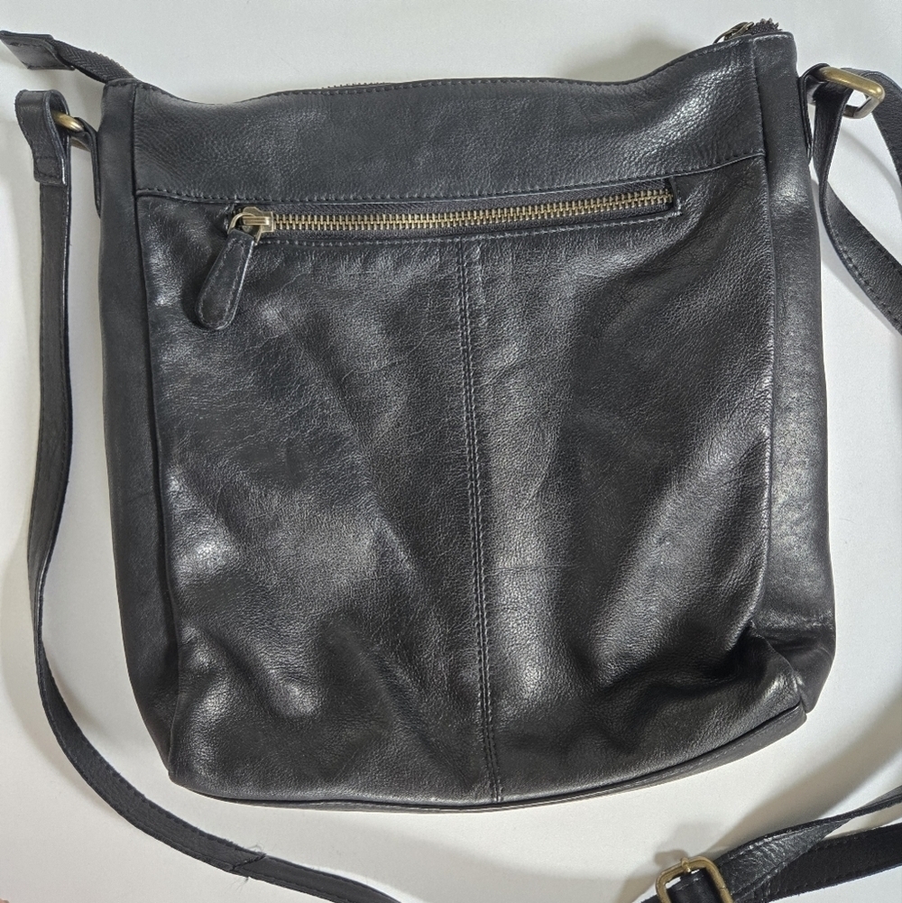 Estalon black genuine leather crossbody purse bag woven weather detail - Picture 8 of 11